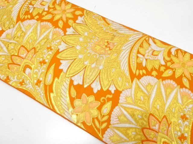 アンティーク　花更紗模様織り出し袋帯（着用可）